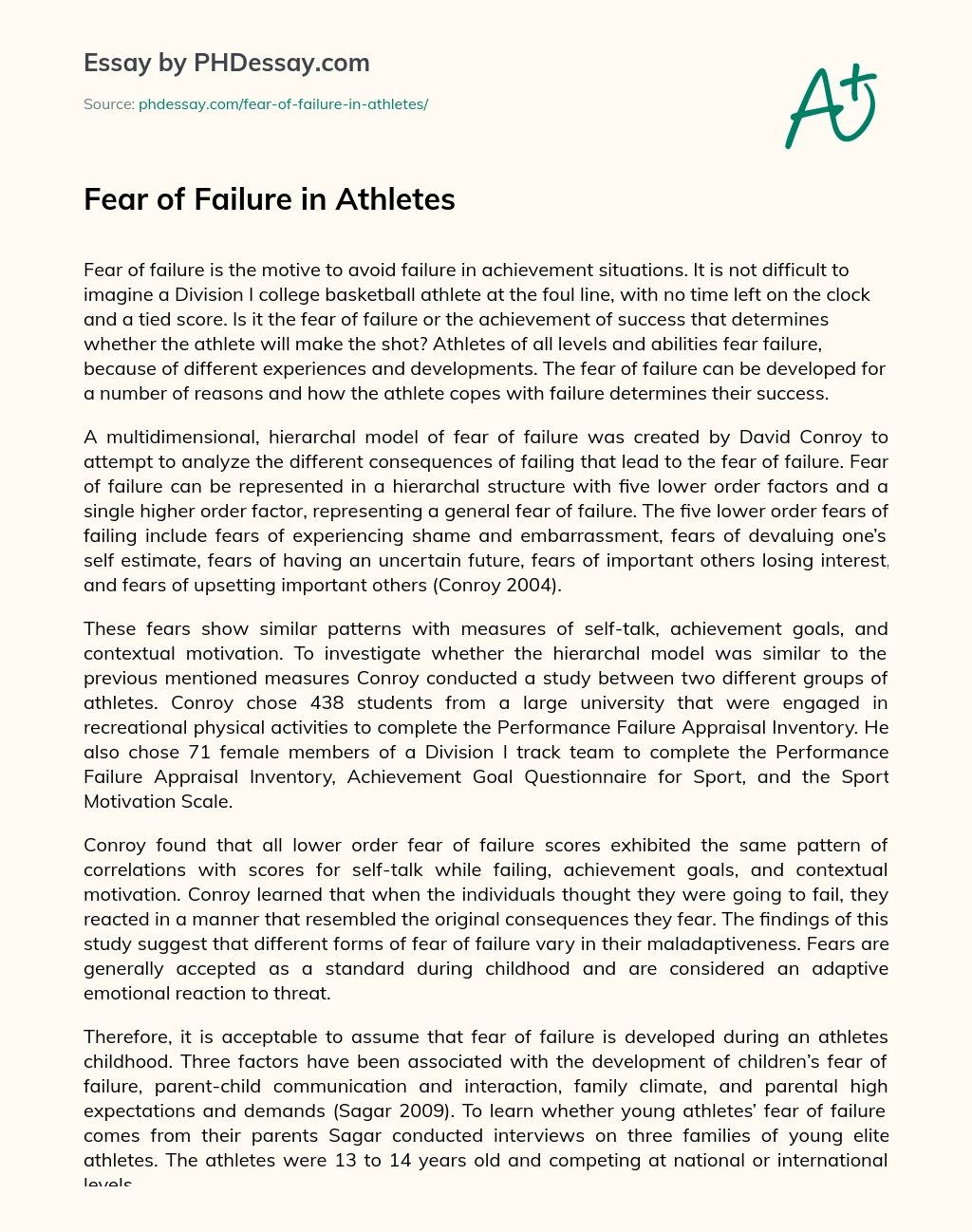 Fear of Failure in Athletes essay