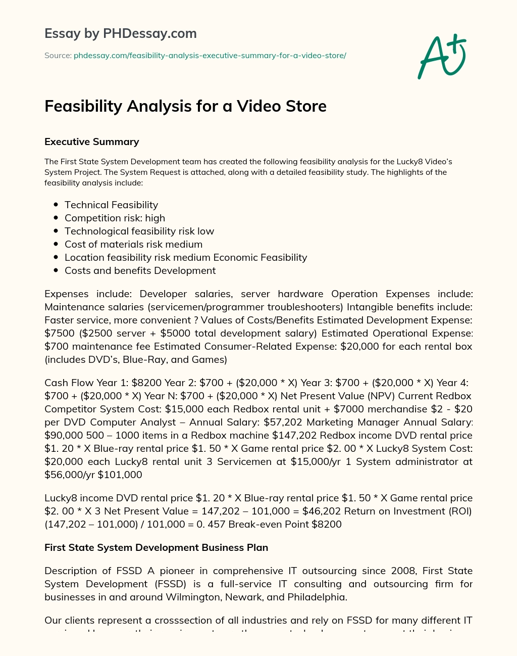 Feasibility Analysis for a Video Store essay