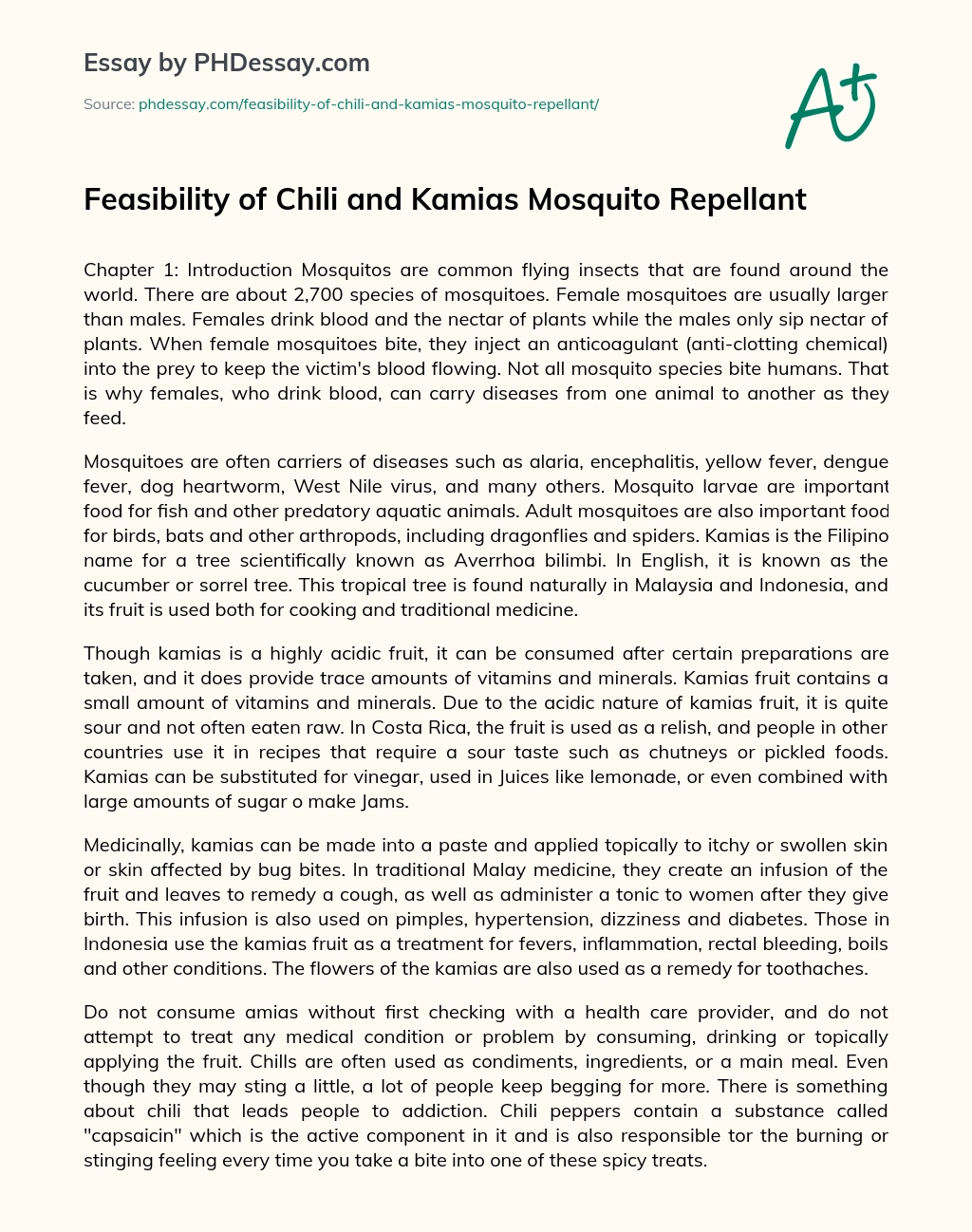 Feasibility of Chili and Kamias Mosquito Repellant essay