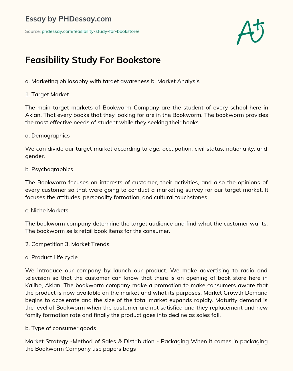 Feasibility Study For Bookstore essay