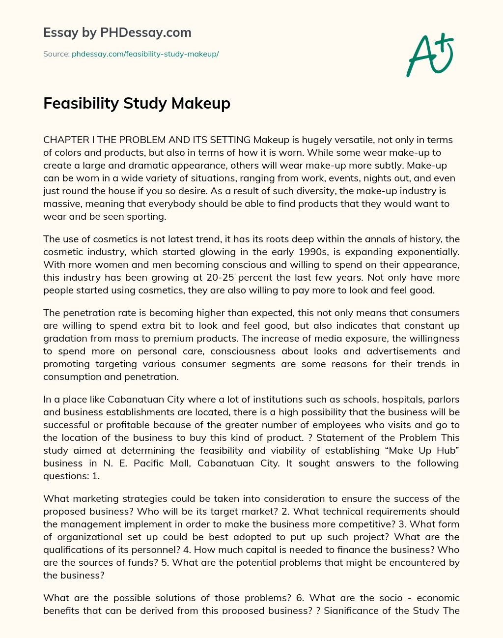 Feasibility Study Makeup essay