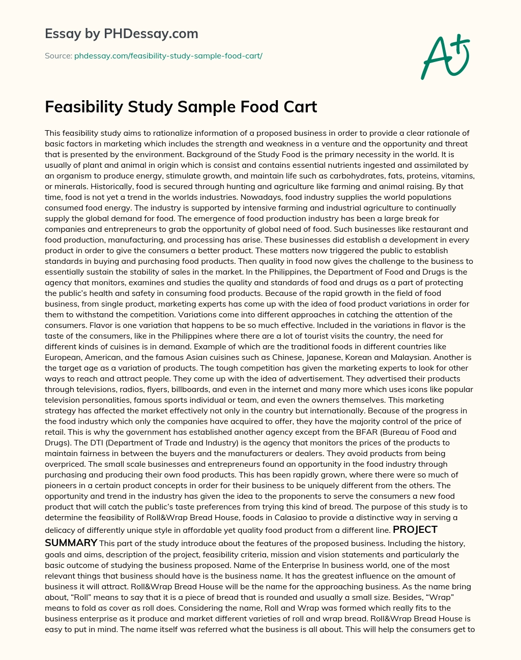 Feasibility Study Sample Food Cart essay