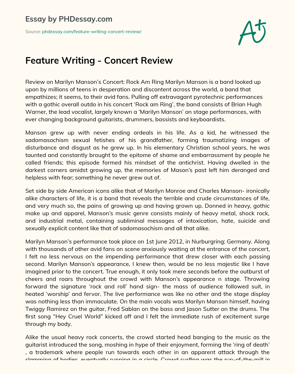 concert review essay examples