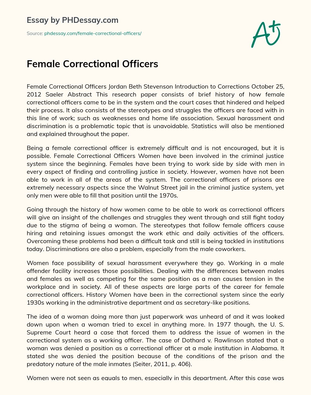 Female Correctional Officers essay