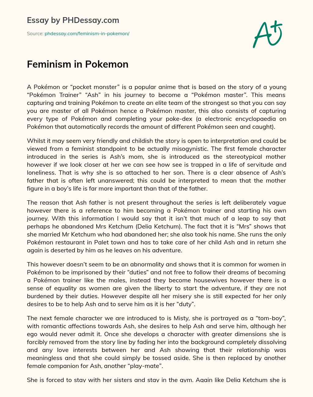 Feminism in Pokemon essay