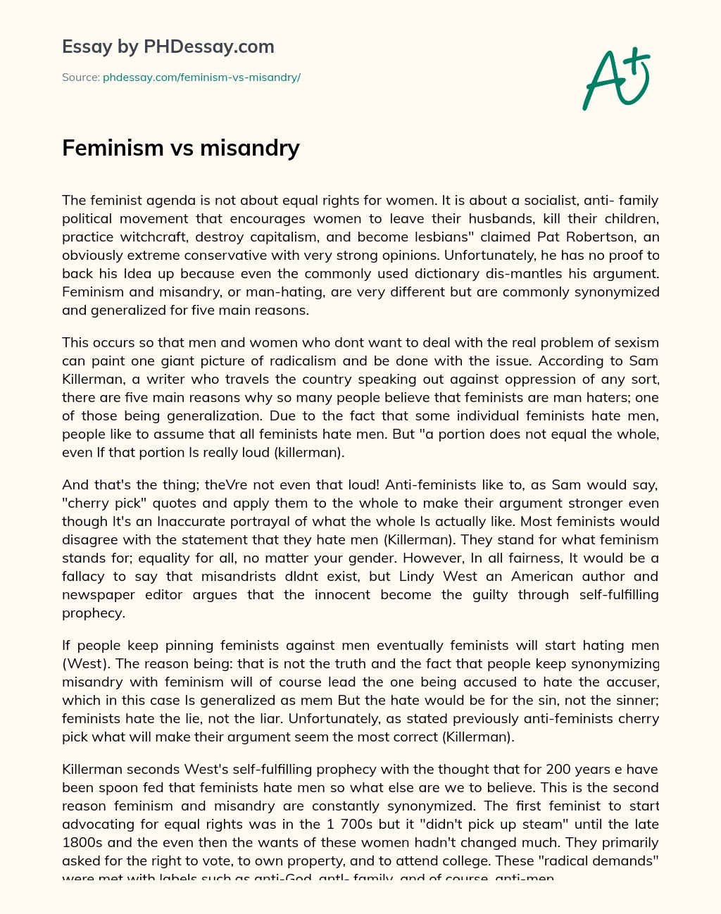 Feminism vs misandry essay