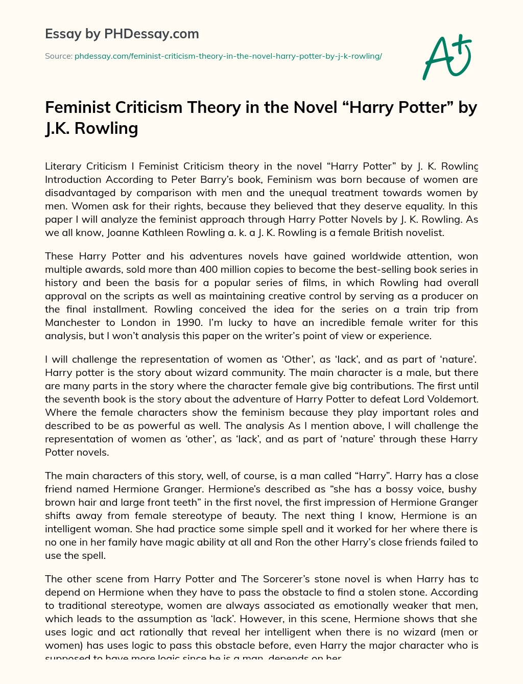 Feminist Criticism Theory in the Novel “Harry Potter” by J.K.