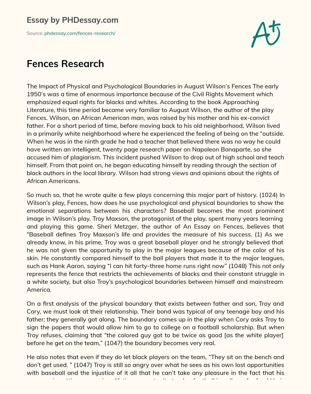 Fences Research essay