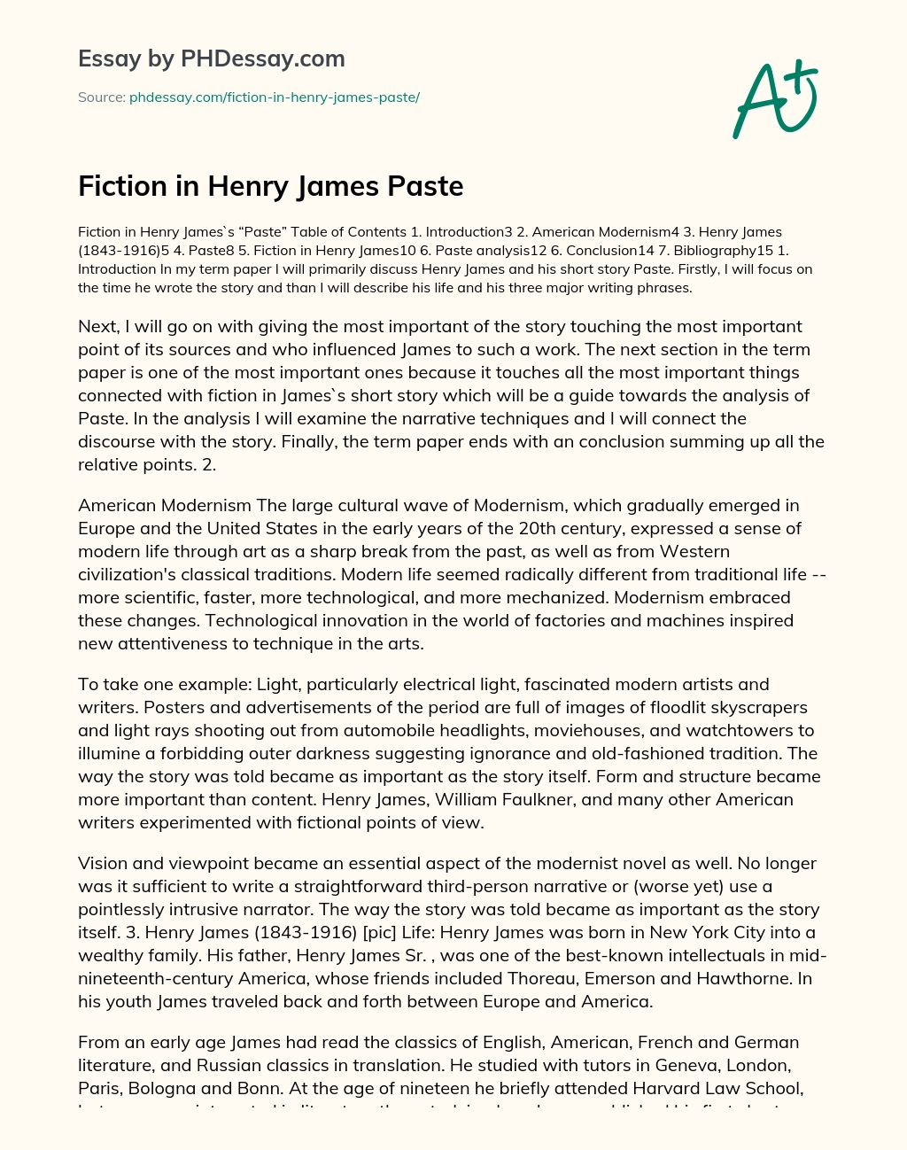 Fiction in Henry James Paste essay