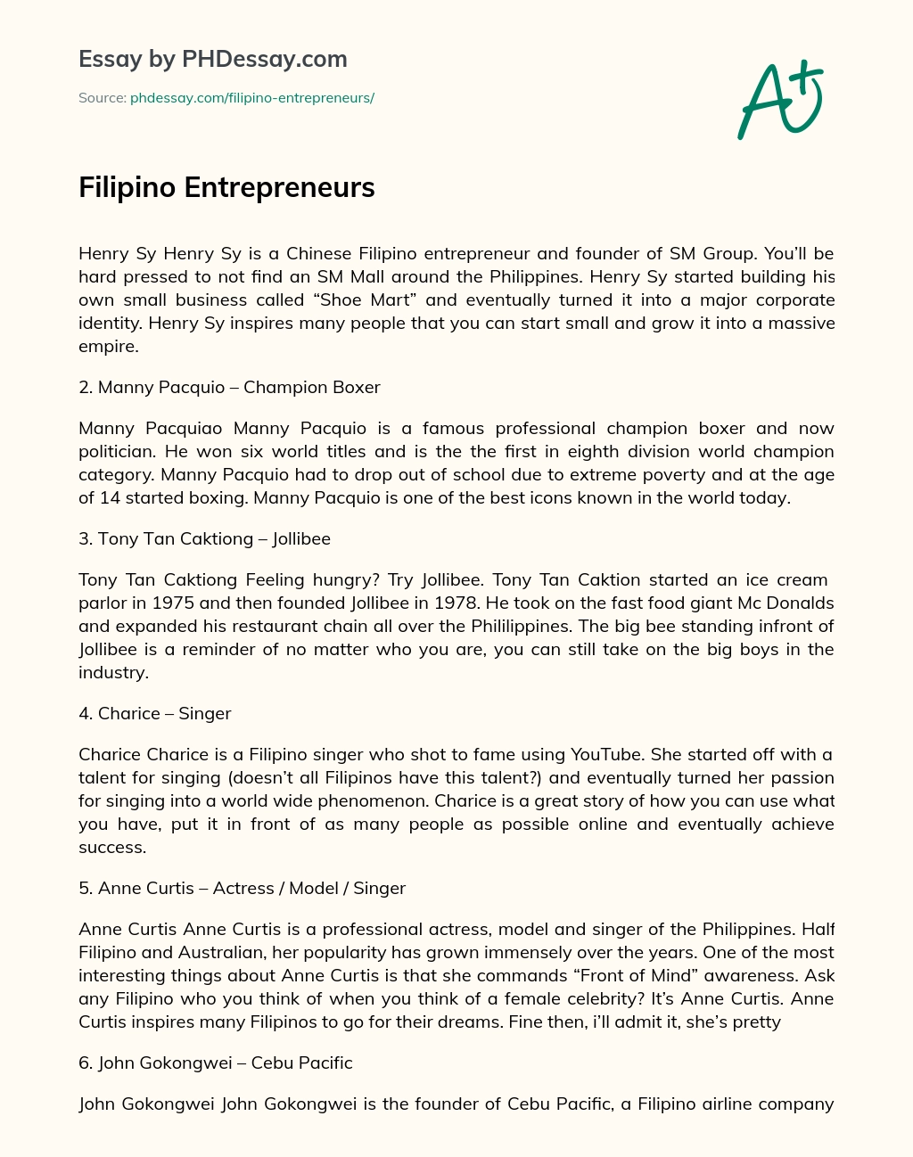 Filipino Entrepreneurs essay