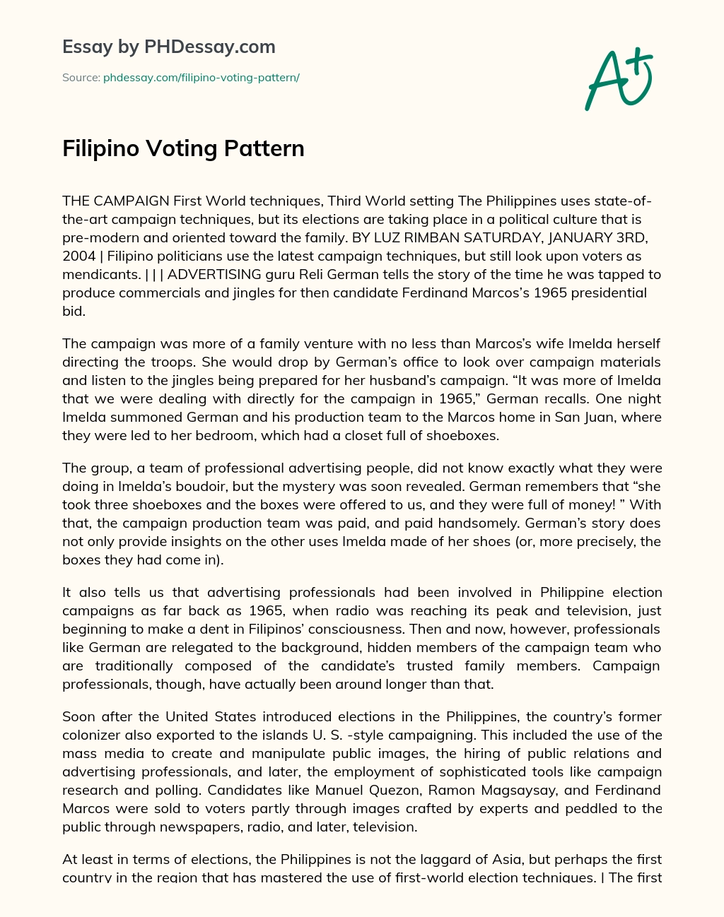 Filipino Voting Pattern essay