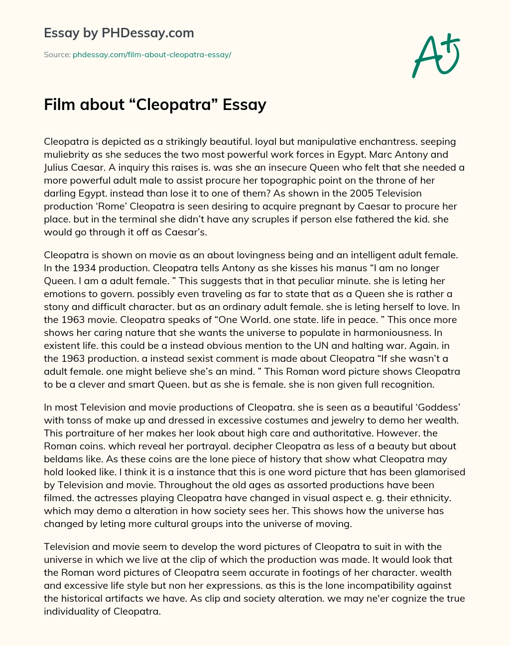 Film about “Cleopatra” Essay essay