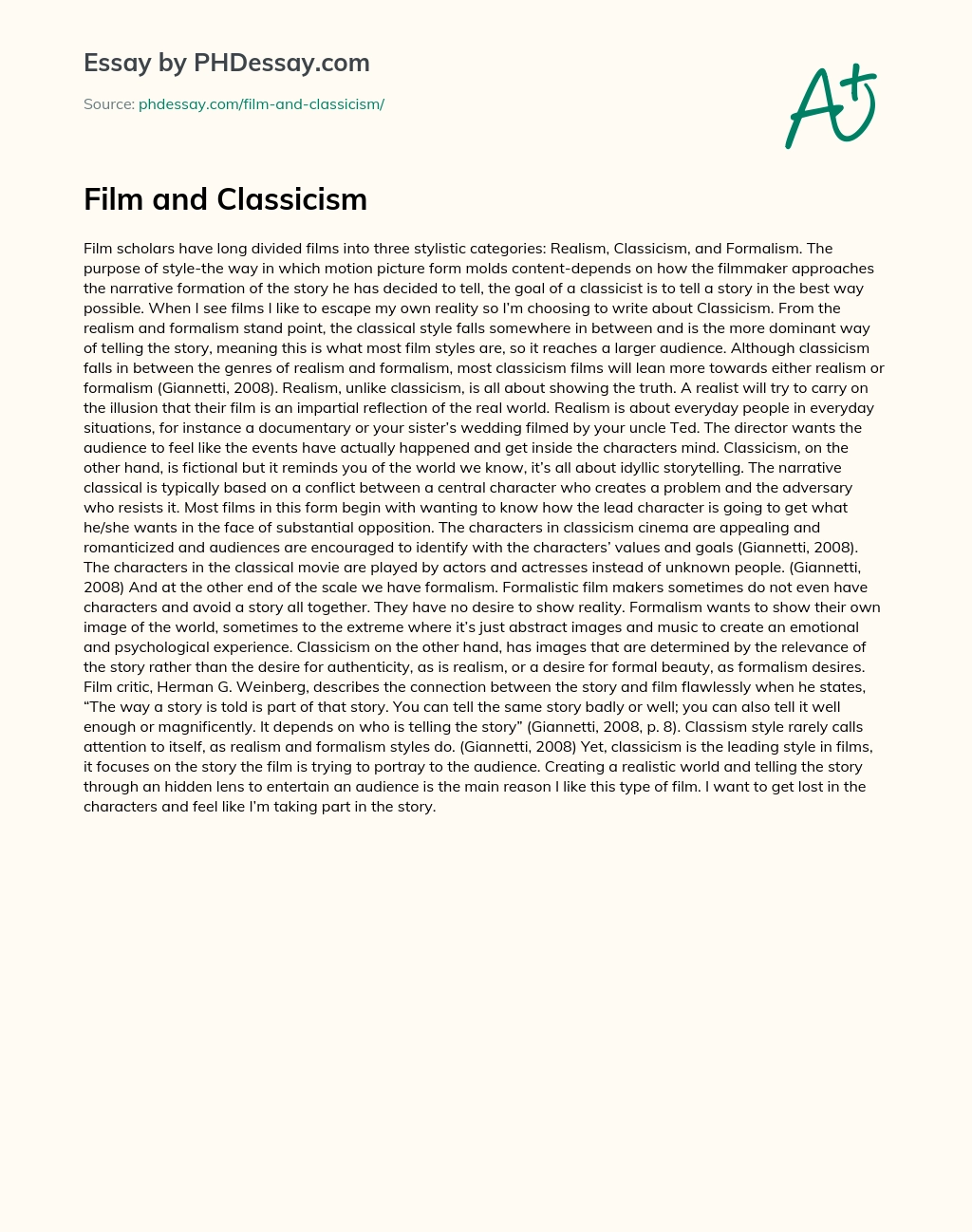 Film and Classicism essay
