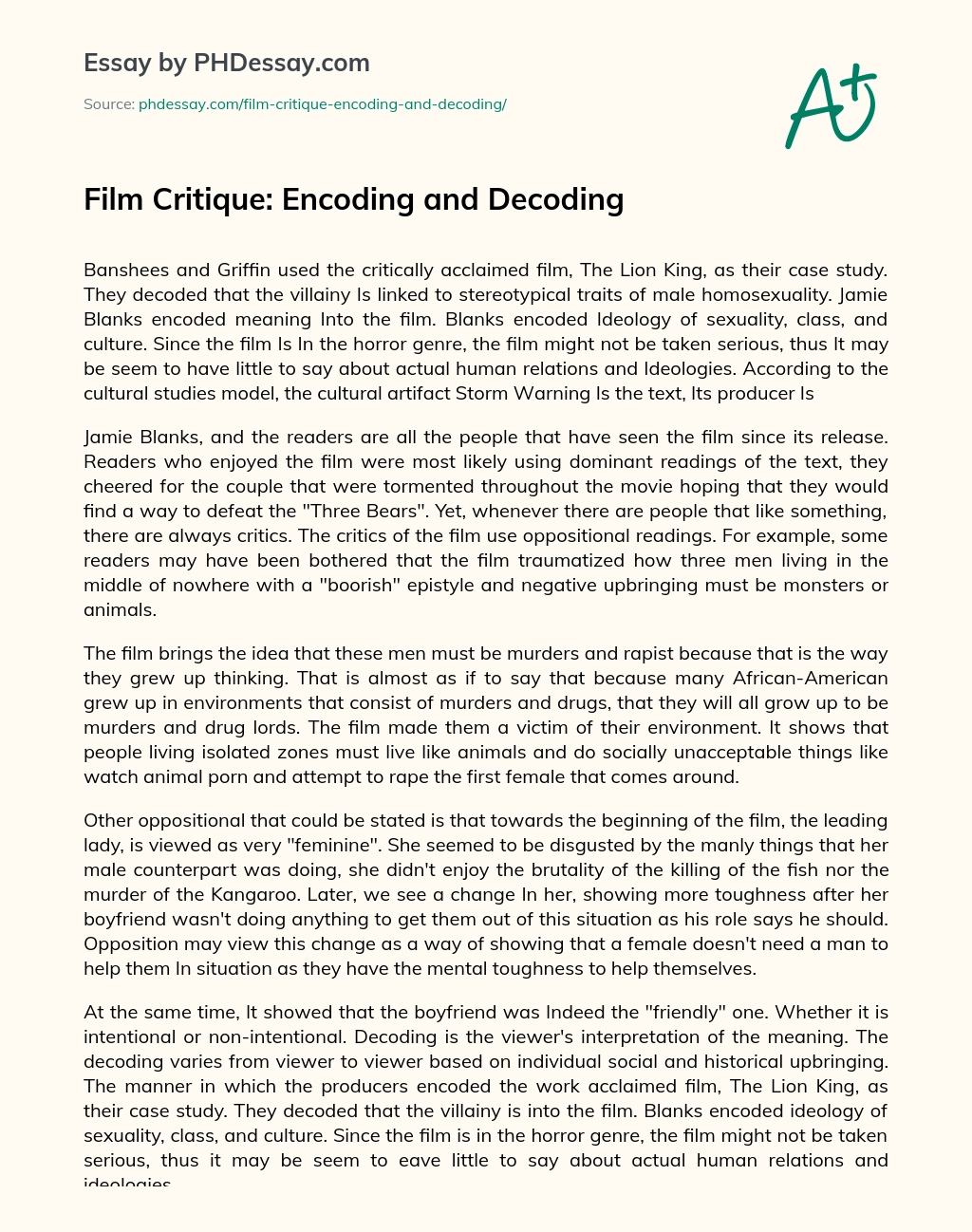 Film Critique: Encoding and Decoding essay