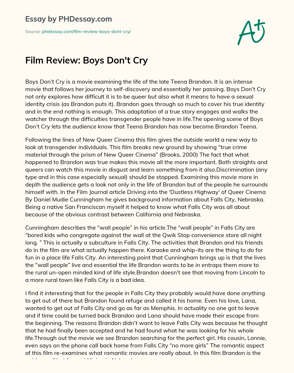 Film Review: Boys Don’t Cry essay