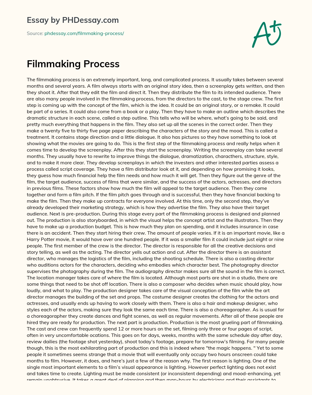 Filmmaking Process essay