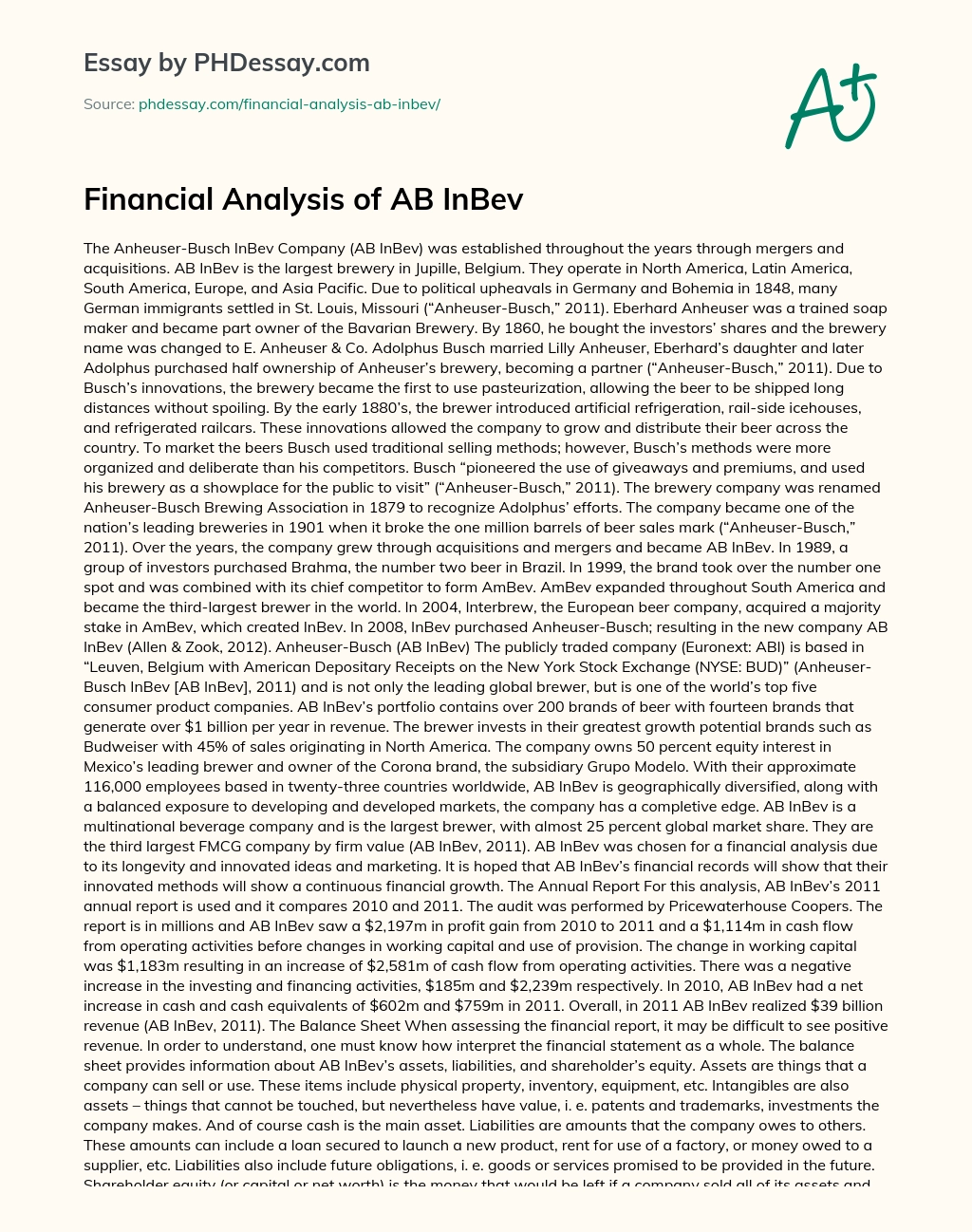 Financial Analysis of The Anheuser-Busch InBev Company essay