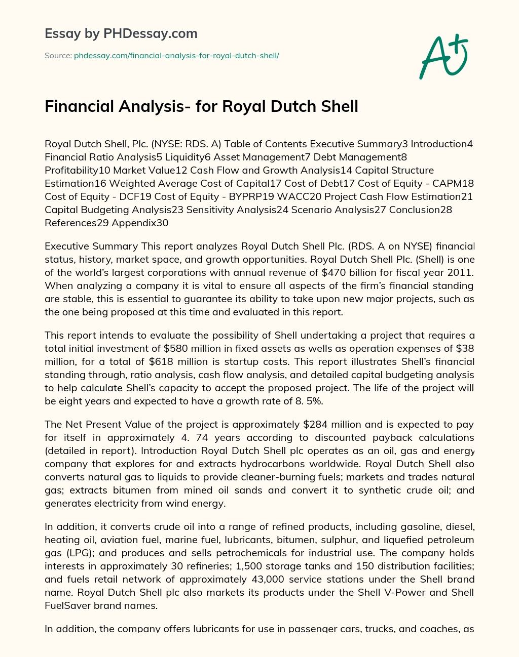 Financial Analysis- for Royal Dutch Shell essay