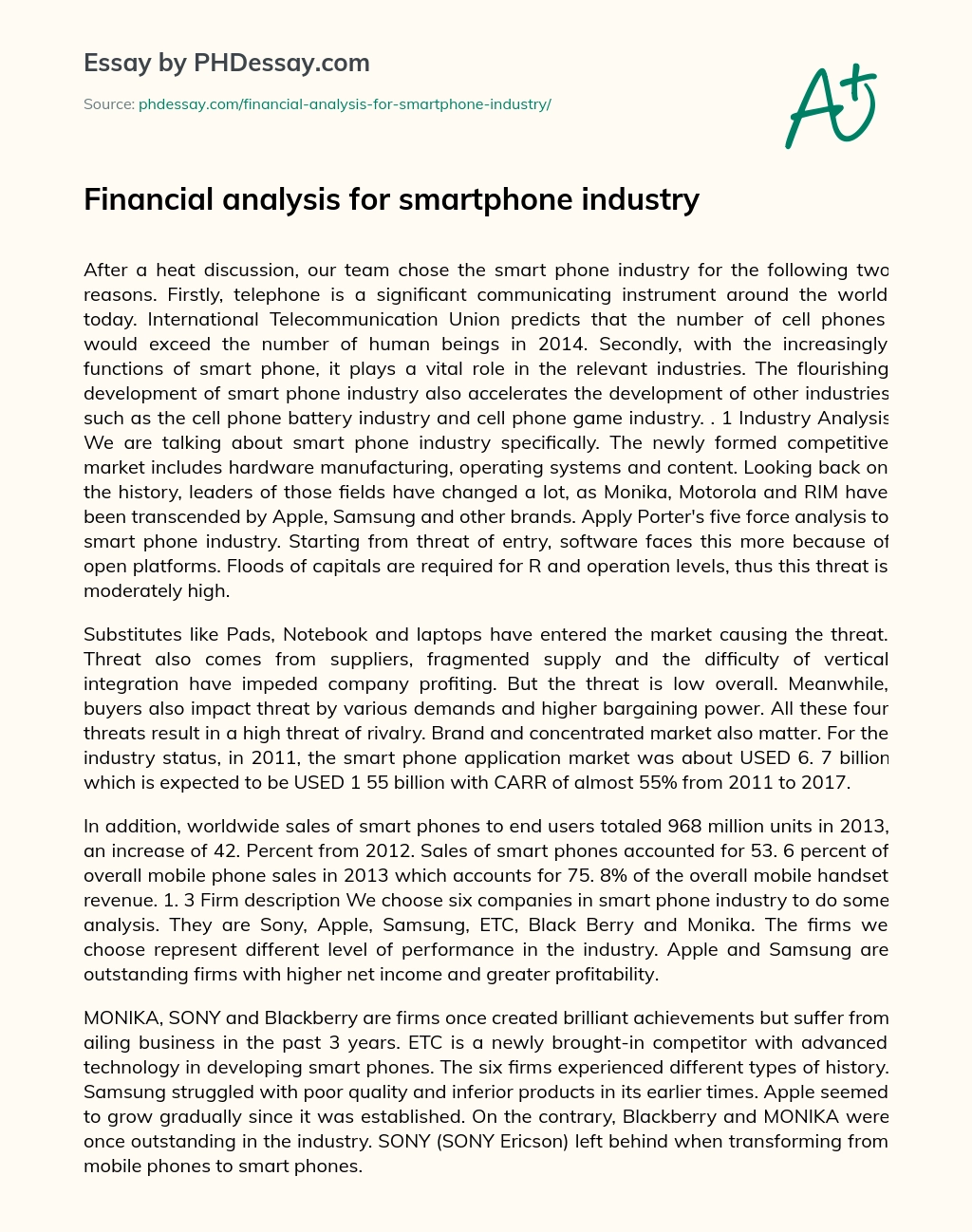 Financial analysis for smartphone industry essay