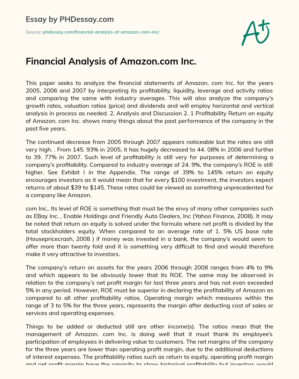 Financial Analysis of Amazon.com Inc. essay