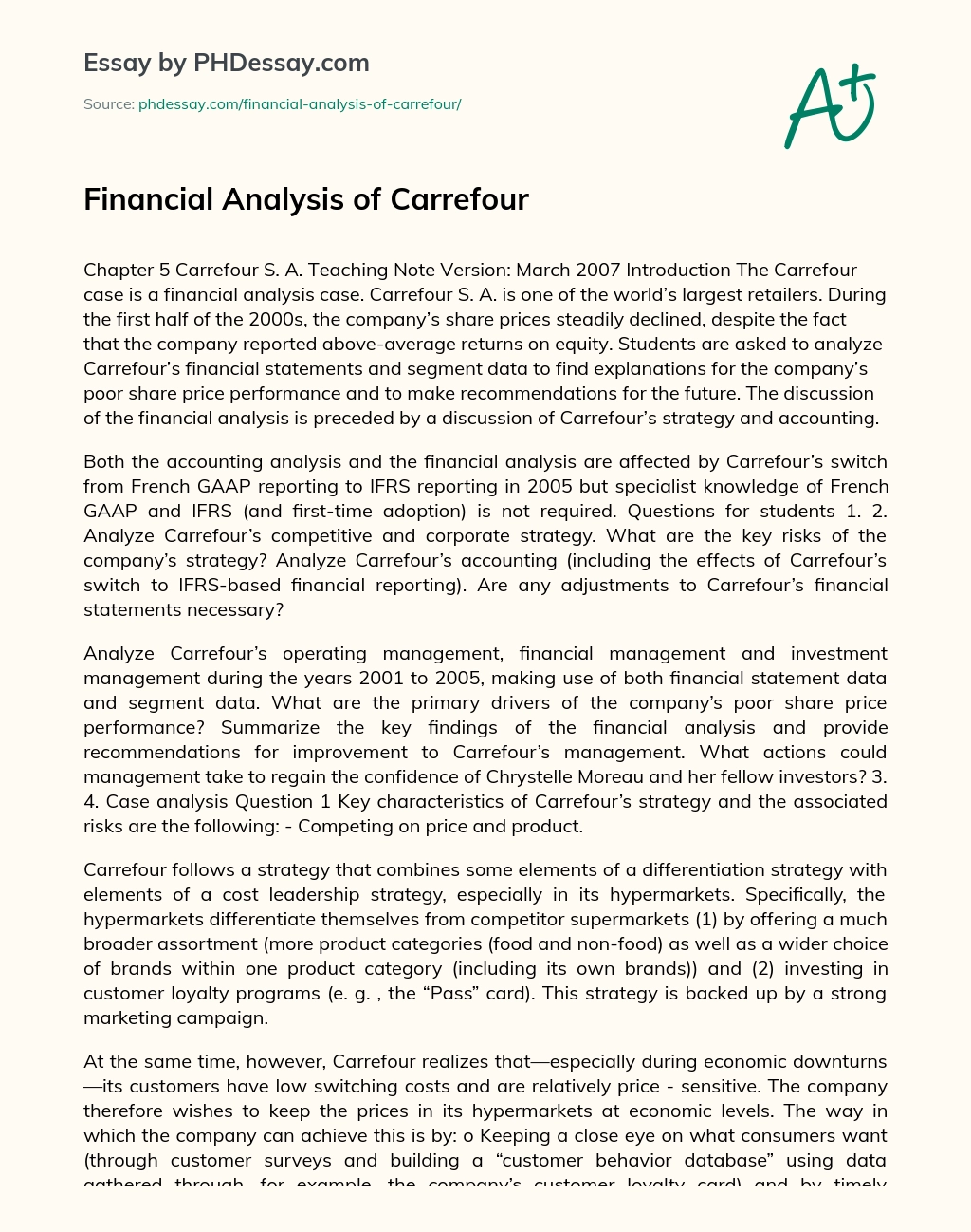 financial analysis of carrefour phdessay com fiserv statements