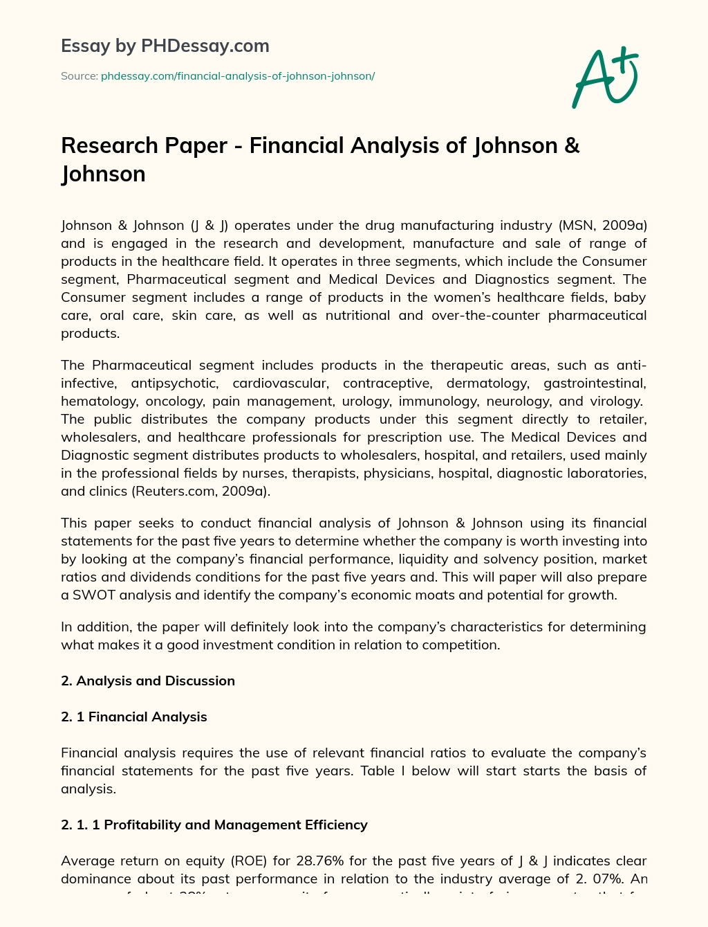 Research Paper – Financial Analysis of Johnson & Johnson essay