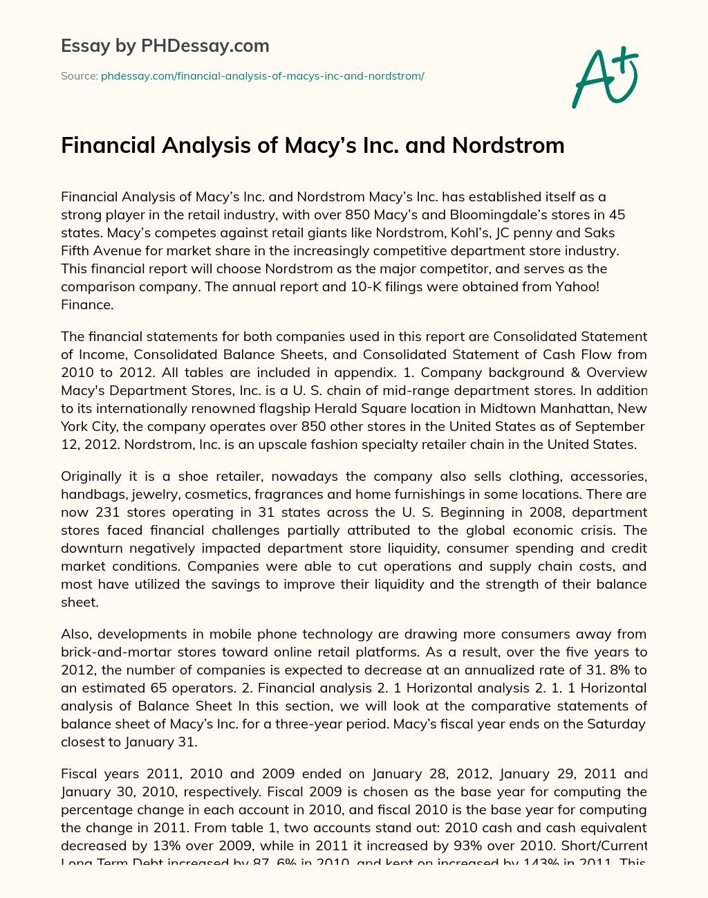 Financial Analysis of Macy’s Inc. and Nordstrom essay