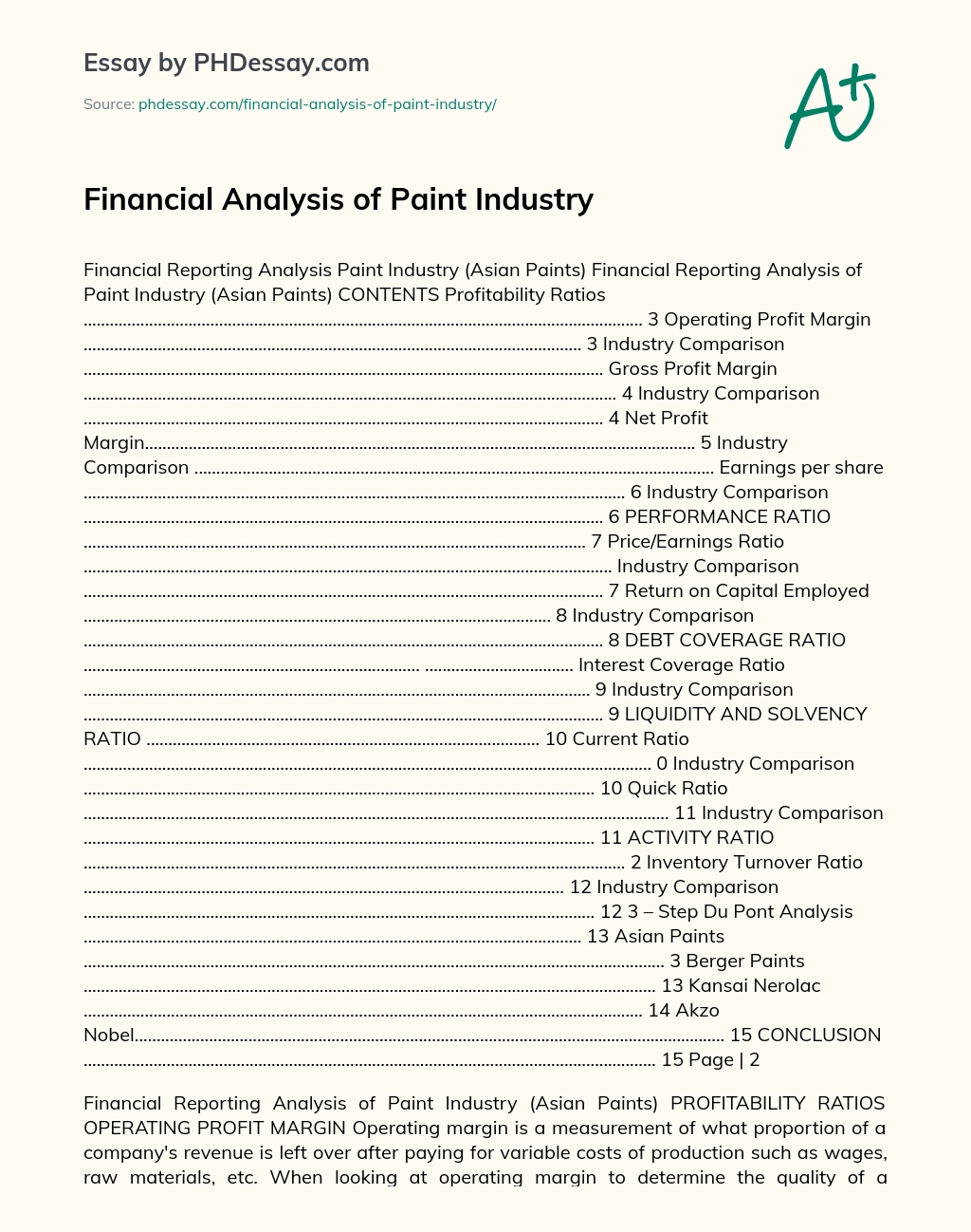 Financial Analysis of Paint Industry essay