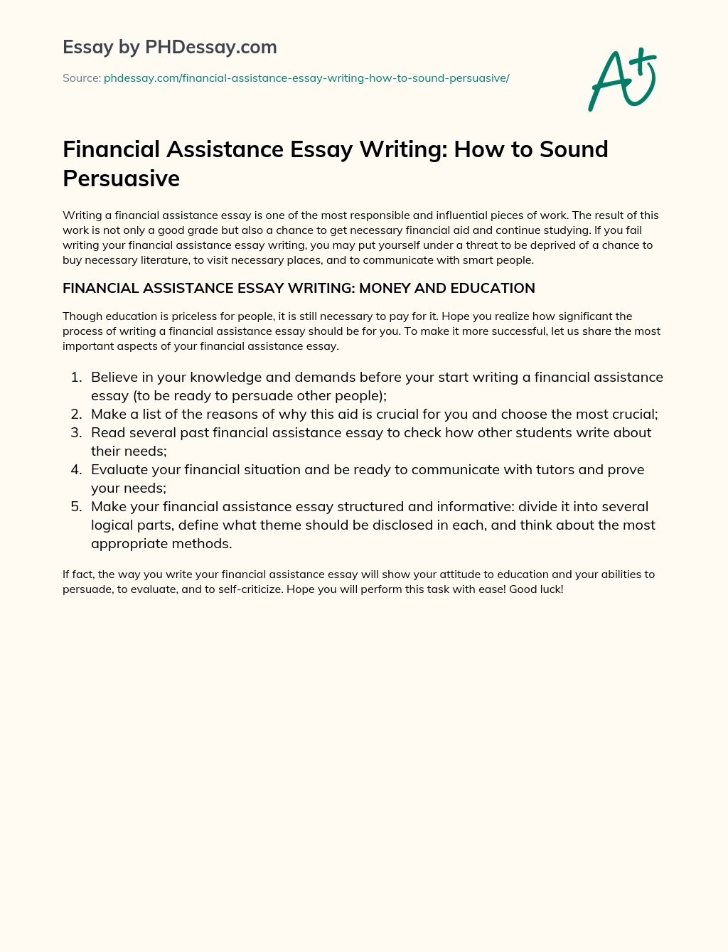 Financial Assistance Essay Writing: How to Sound Persuasive essay
