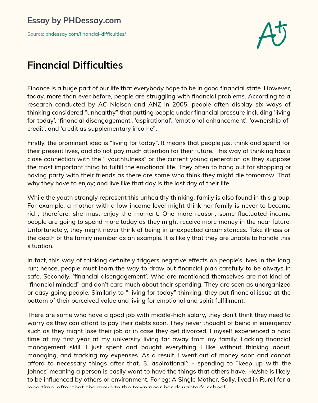 Financial Difficulties essay