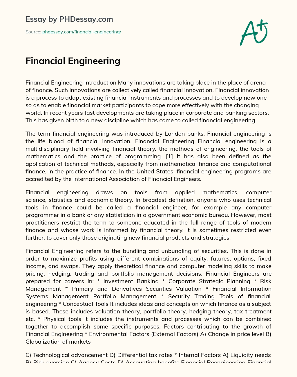 Financial Engineering essay