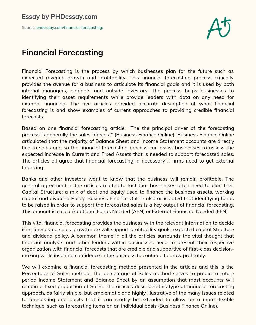 Financial Forecasting essay