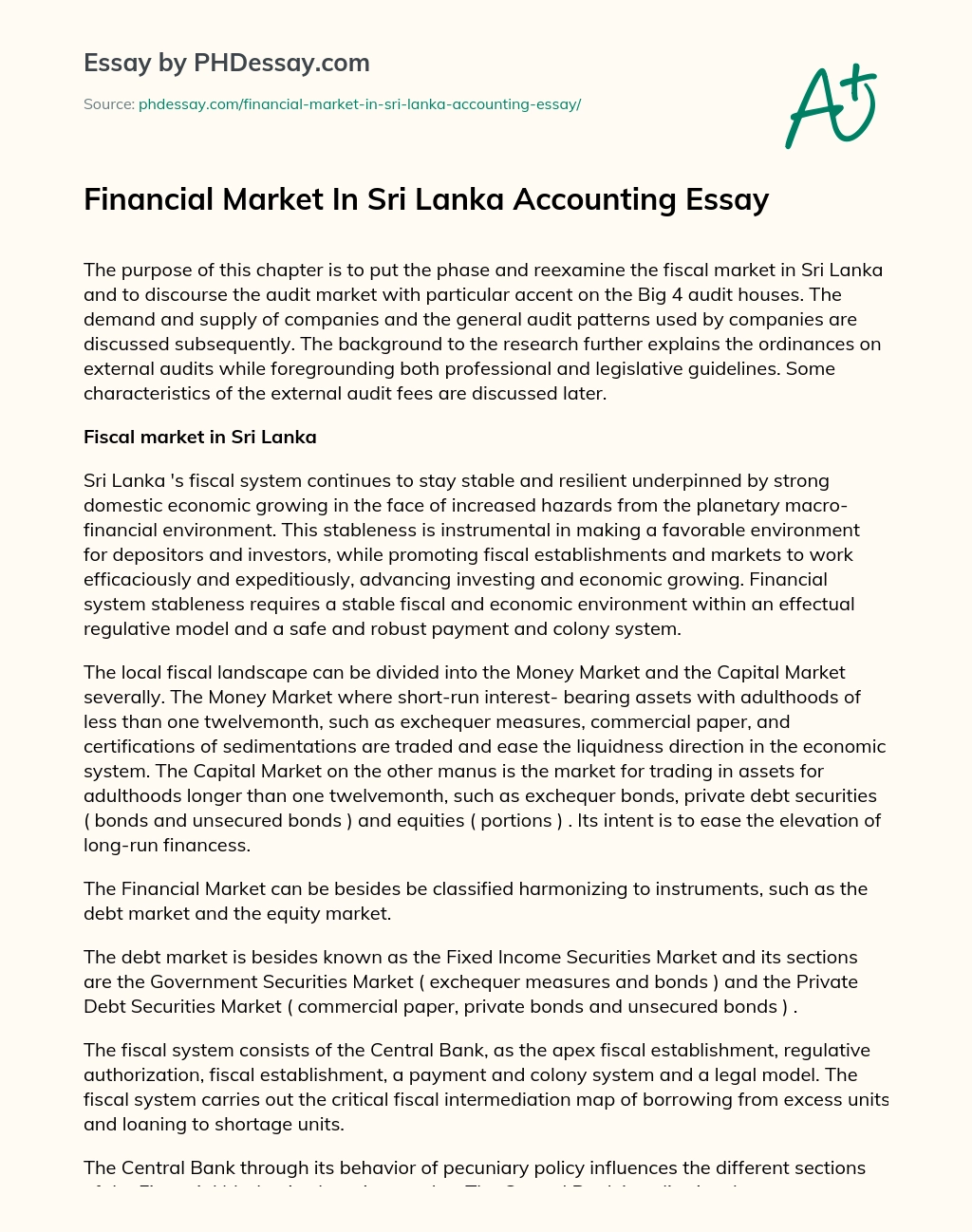 Financial Market In Sri Lanka essay
