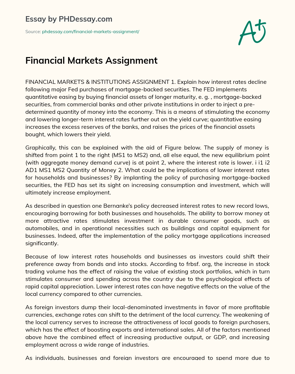 Financial Markets Assignment essay