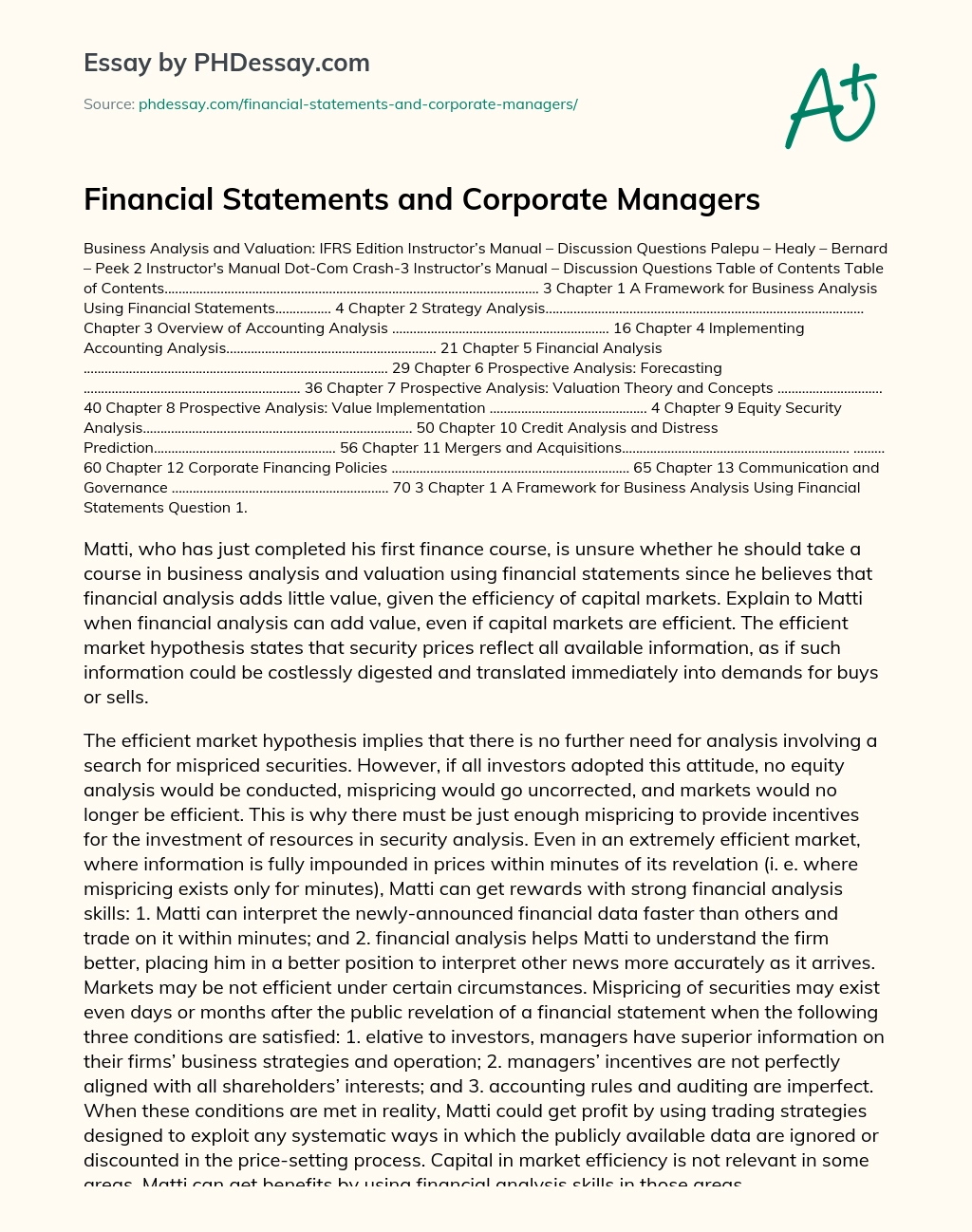 Financial Statements and Corporate Managers essay