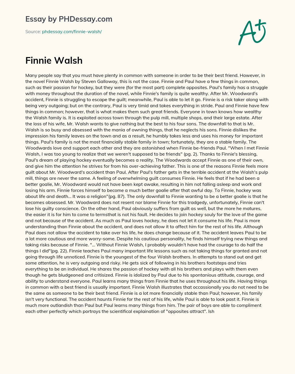 Finnie Walsh essay