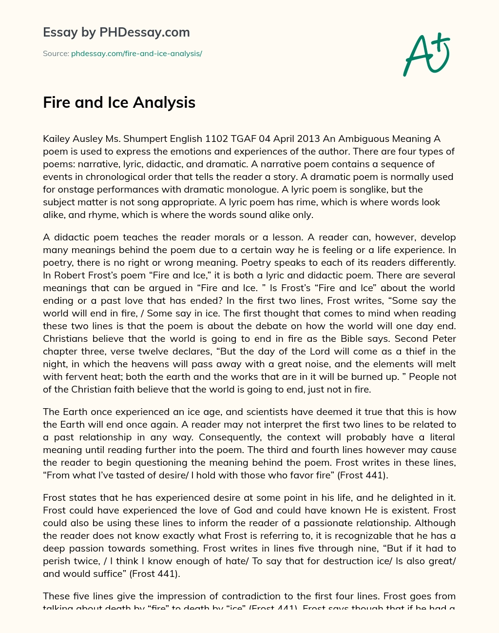 Fire and Ice Analysis essay