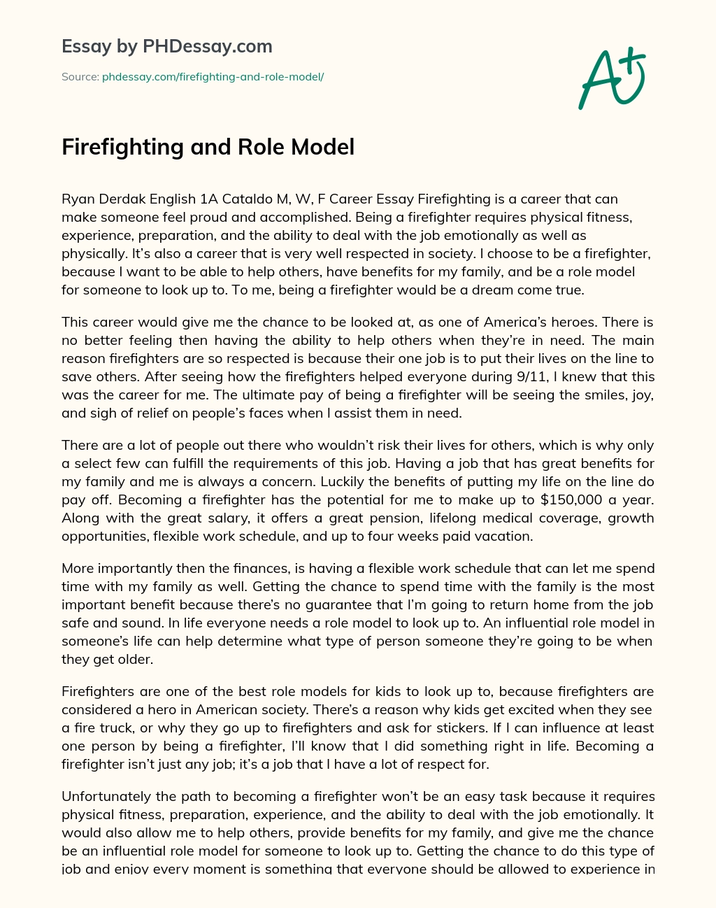 Firefighting and Role Model essay