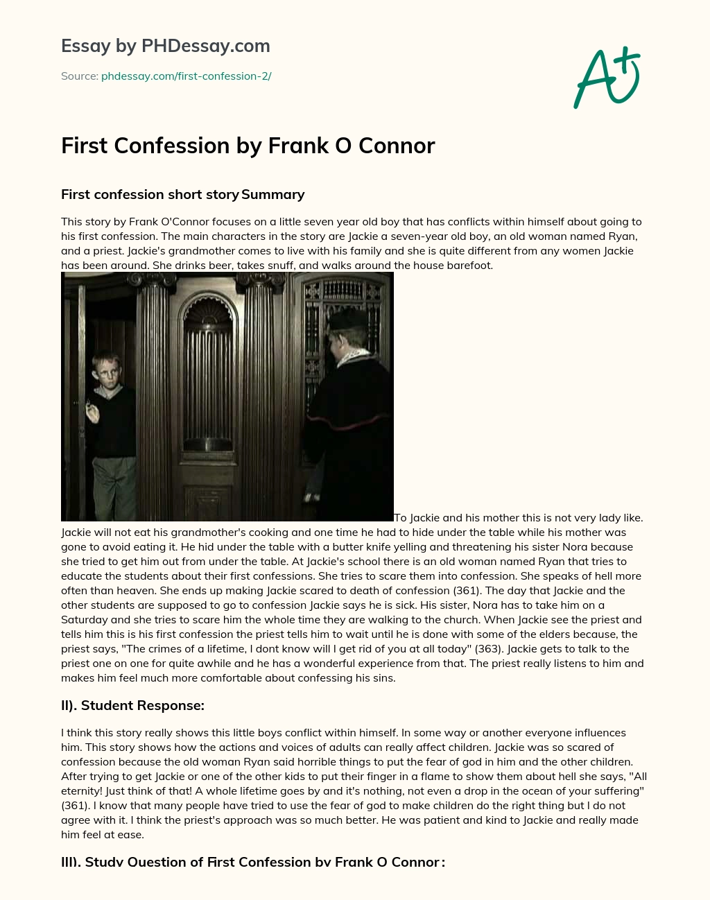 Реферат: First Confession By OConnor Essay Research Paper