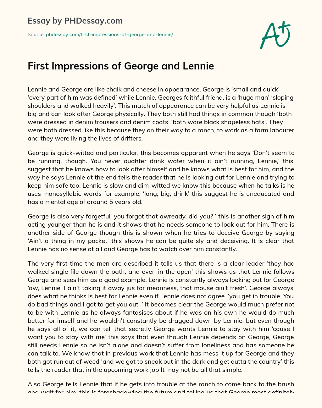 First Impressions of George and Lennie essay
