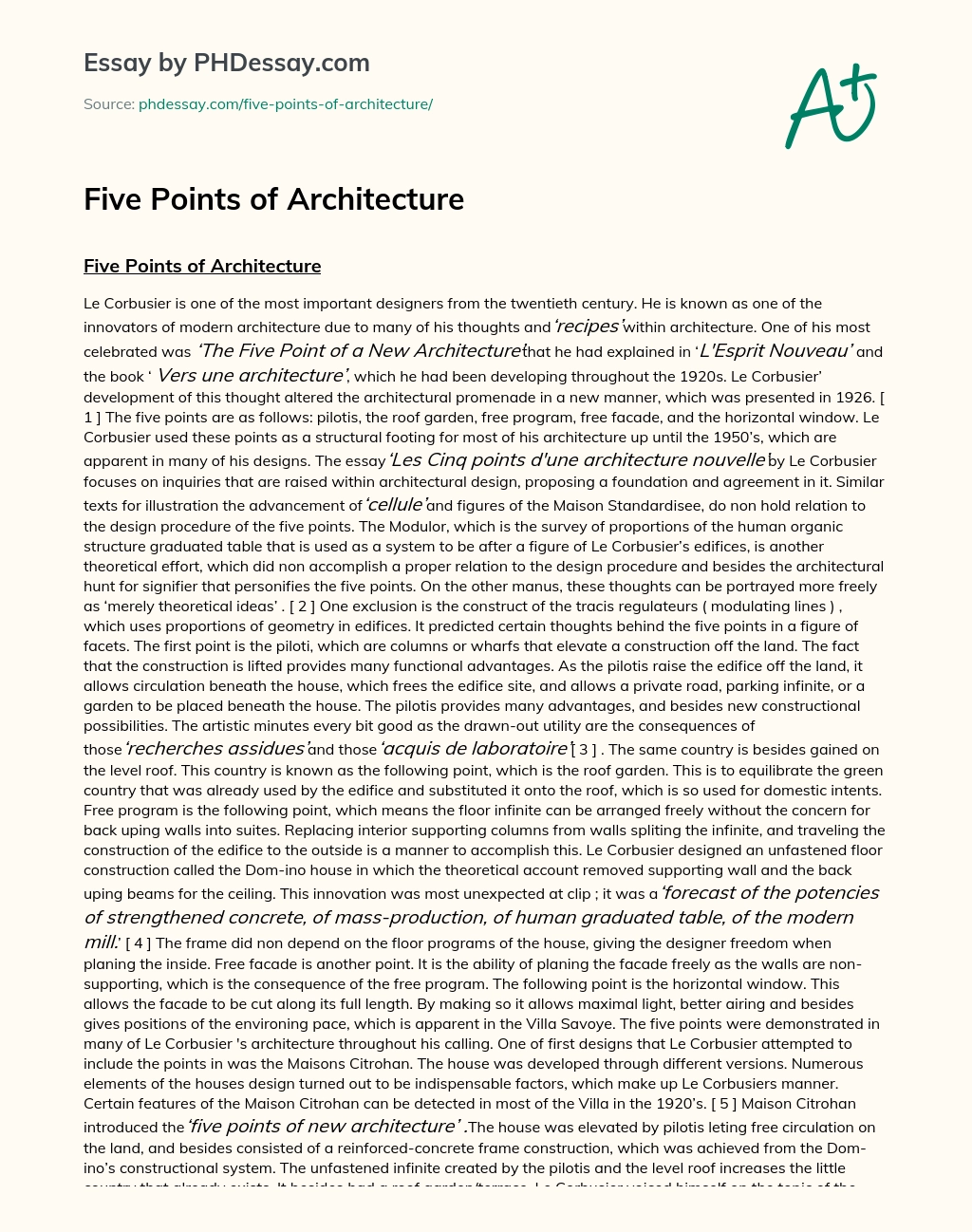 Five Points Of Architecture Essay Example