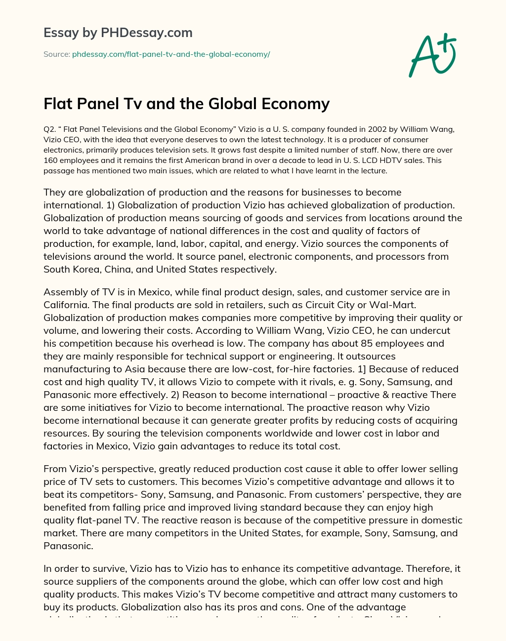 Flat Panel Tv and the Global Economy essay