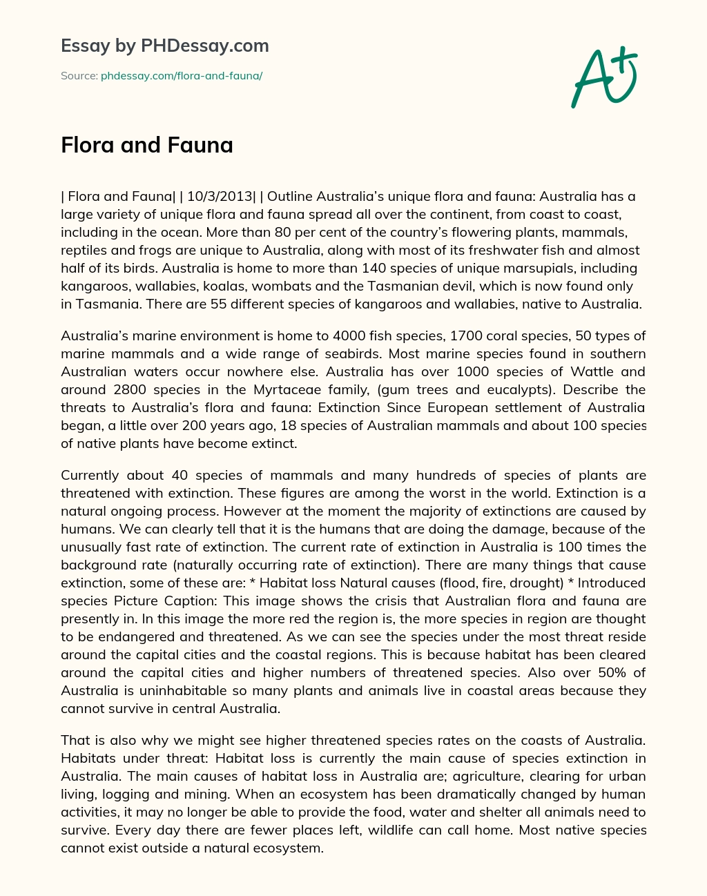 Flora And Fauna Report Essay Sample 