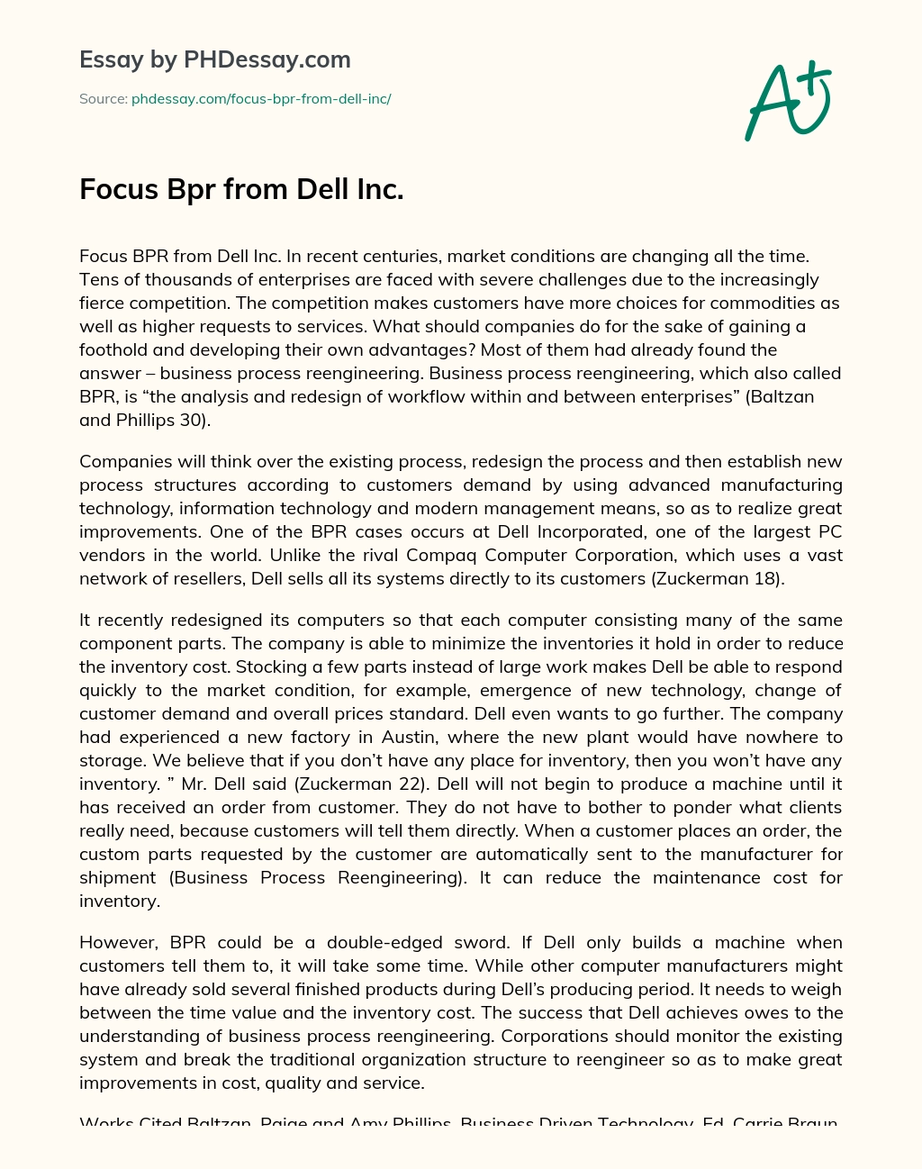 Focus Bpr from Dell Inc. essay