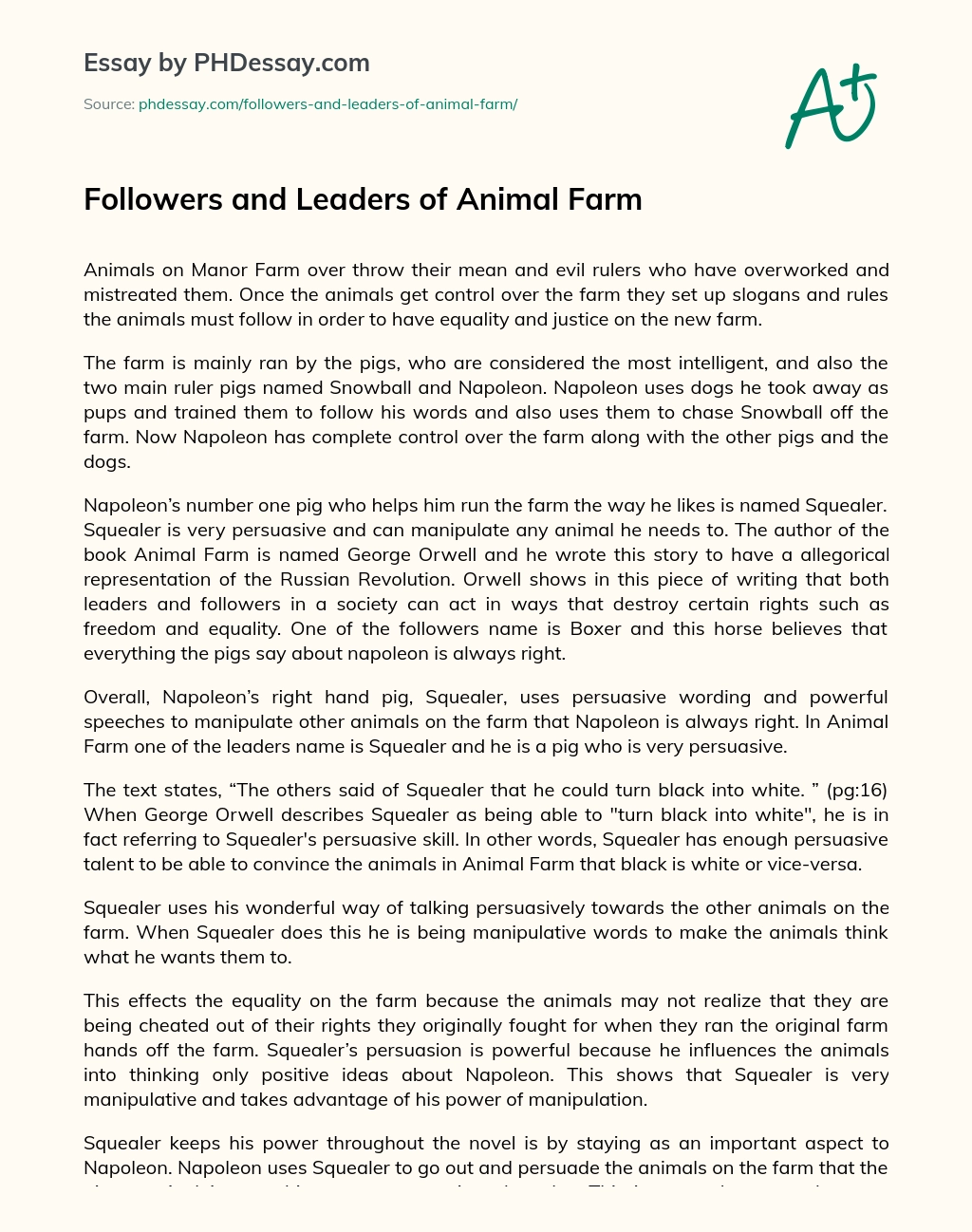 Followers and Leaders of Animal Farm essay