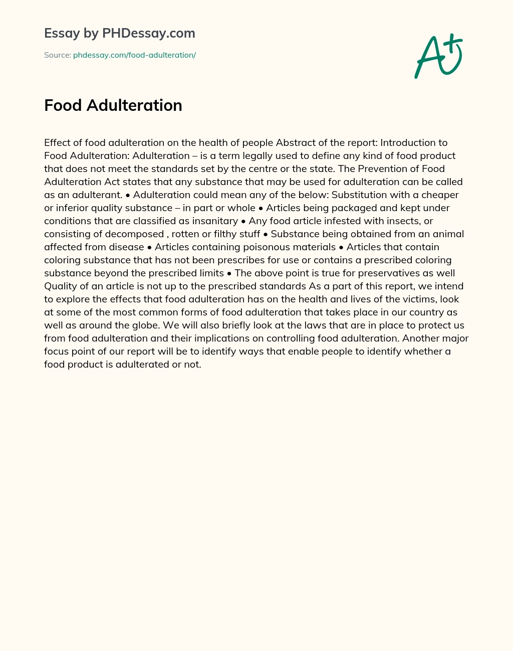 food adulteration essay pdf