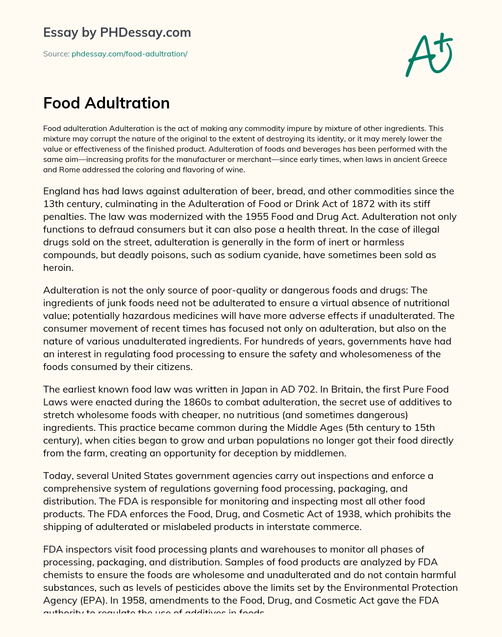 Food Adultration essay