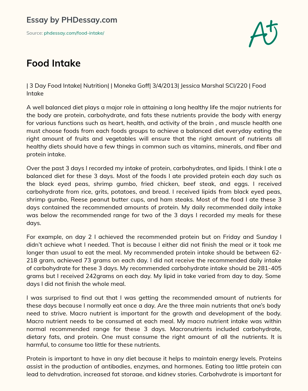 Importance of a Balanced Diet and Nutrient Intake essay