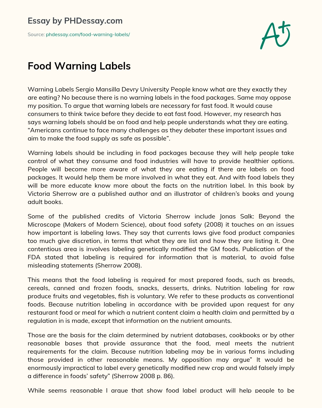 Food Warning Labels essay