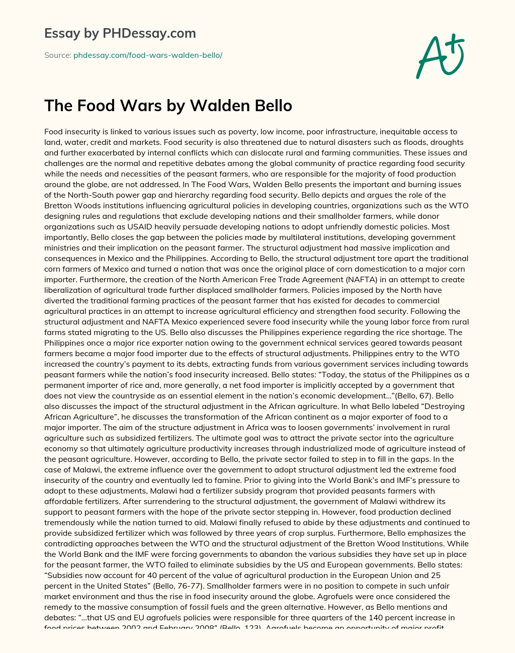 The Food Wars by Walden Bello essay